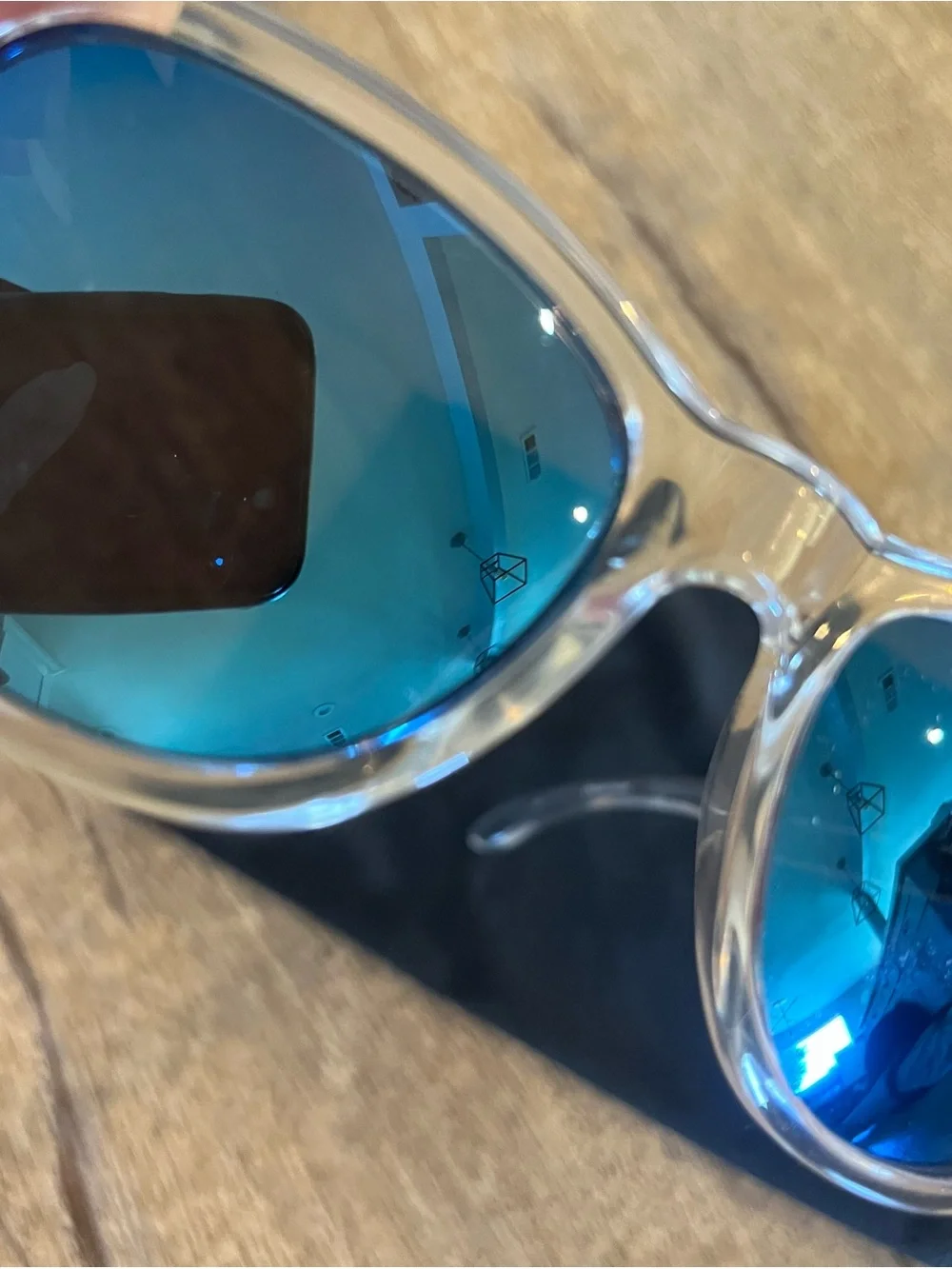 Cole Haan Clear Frame Sunglasses with Blue Mirror Lenses